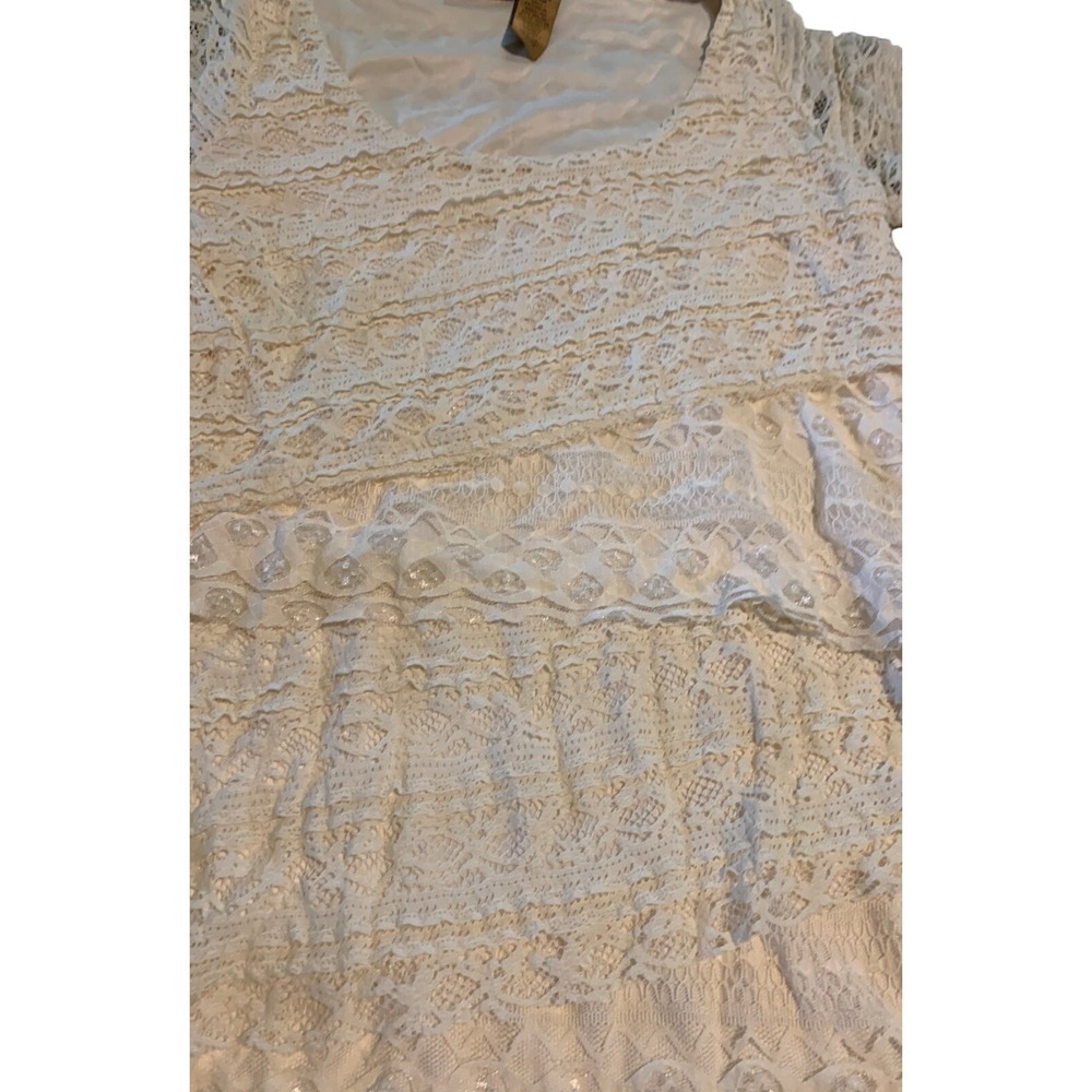 Wrangler Cream Lace Dress‎ Flared 3/4 Sleeves Tiered Lined Boho Western - Picture 3 of 3